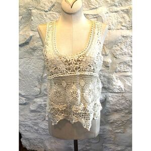Open Lace Crochet Tank Sheer Mesh Racerback Festival Boho Hippie Coastal Cowgirl
